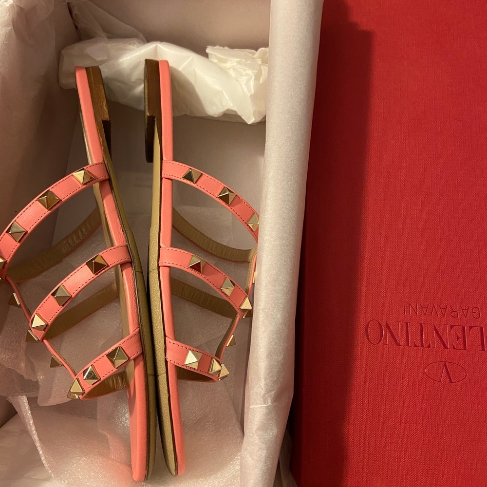 Valentino Pink Sandals with Gold Studs
